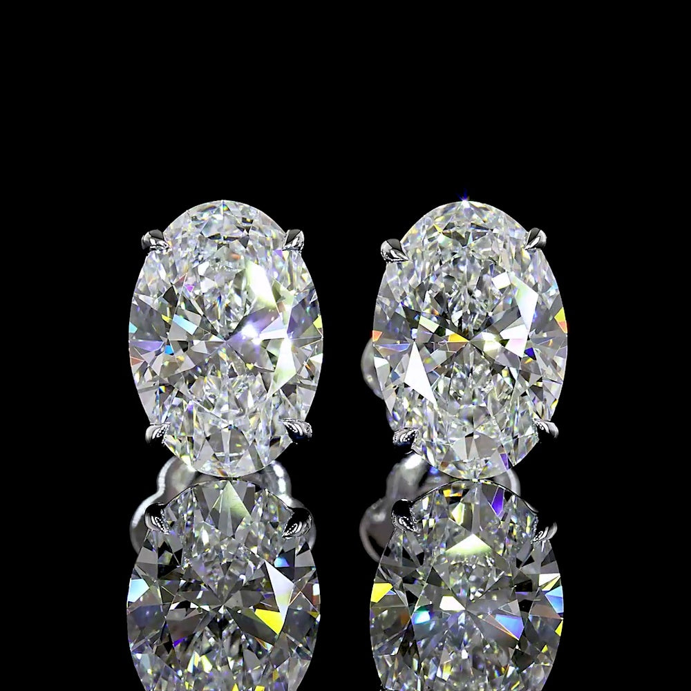 14K White Gold Oval Cut Lab Diamond Stud Earrings - 4.12 Carats Total Diamond Weight, E-F Color VS1 Clarity with North-South Prong Setting - Covaloro Fine Jewelry