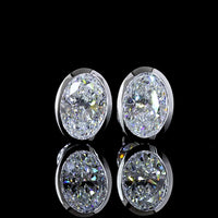 14K White Gold Oval Cut Lab Diamond Stud Earrings with Bezel Setting and Friction Backs - 2.01 Carat Total Diamond Weight (D VS1 / E VS2) - Covaloro Fine Jewelry