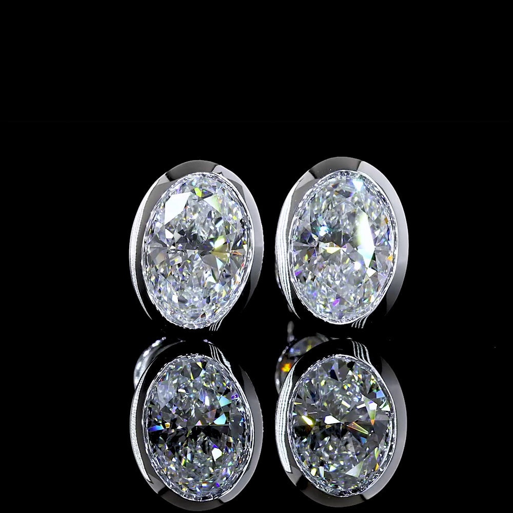 14K White Gold Oval Cut Lab Diamond Stud Earrings with Bezel Setting and Friction Backs - 2.01 Carat Total Diamond Weight (D VS1 / E VS2) - Covaloro Fine Jewelry