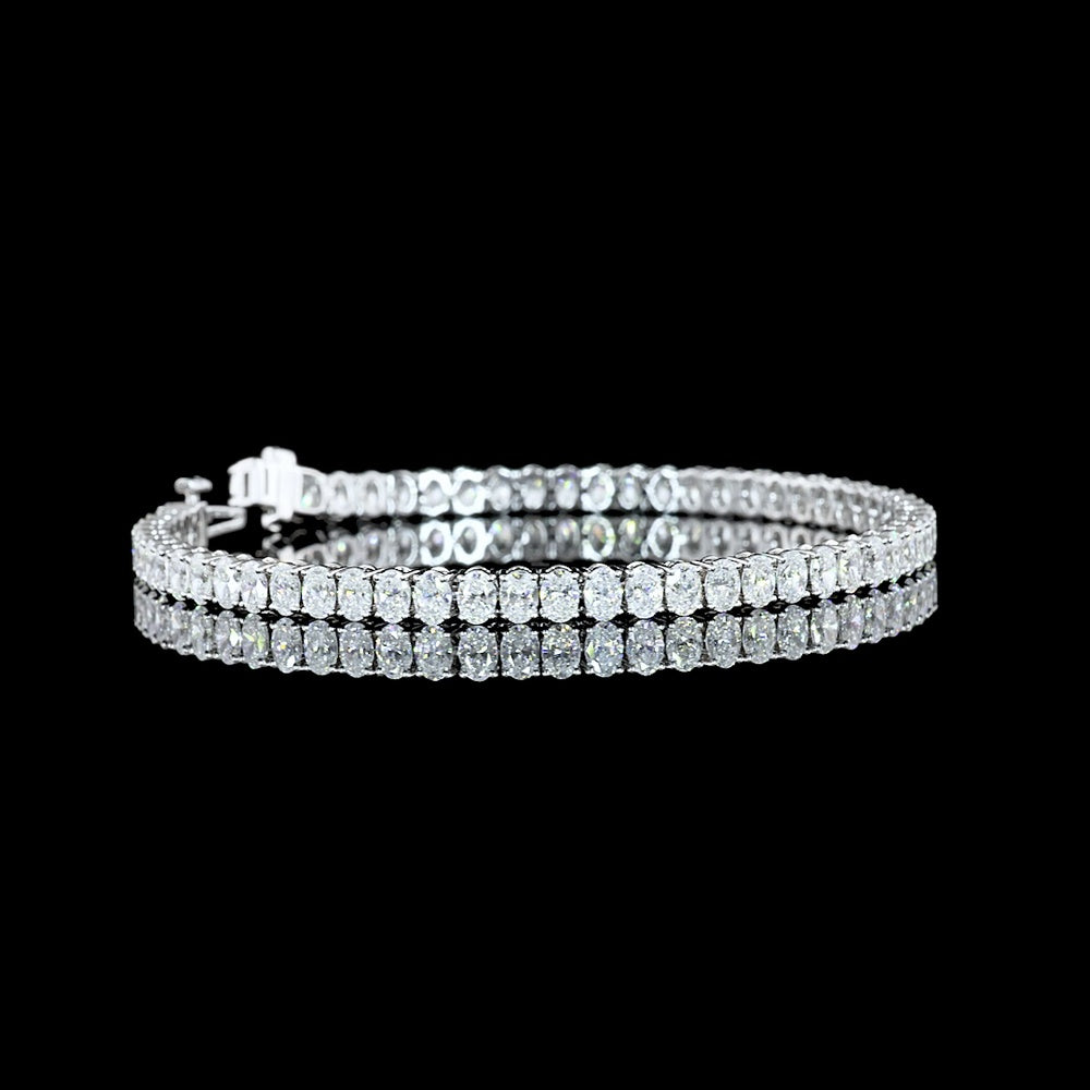 14K White Gold Oval Cut Lab Diamond Tennis Bracelet - 7.00 Carats Total Diamond Weight, 61 Stones E-F Color VS2 Clarity - Covaloro Fine Jewelry