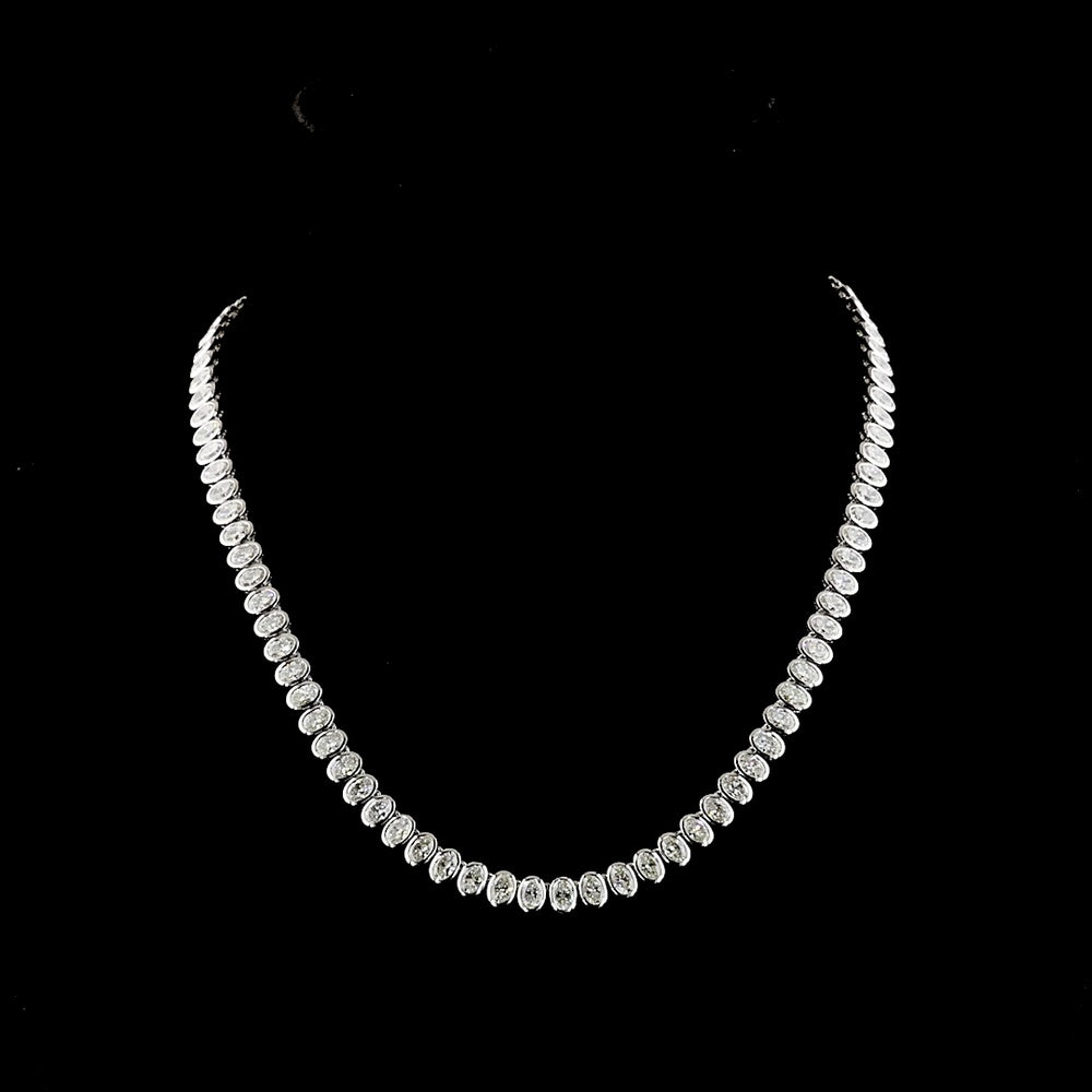 14K White Gold Oval Cut Lab Diamond Tennis Necklace - 92 Stones, 19.96 Carat Total Weight, E-F Color VS1 Clarity - Covaloro Fine Jewelry