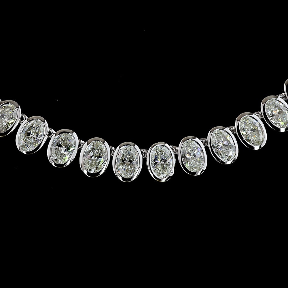 14K White Gold Oval Cut Lab Diamond Tennis Necklace - 92 Stones, 19.96 Carat Total Weight, E-F Color VS1 Clarity - Covaloro Fine Jewelry