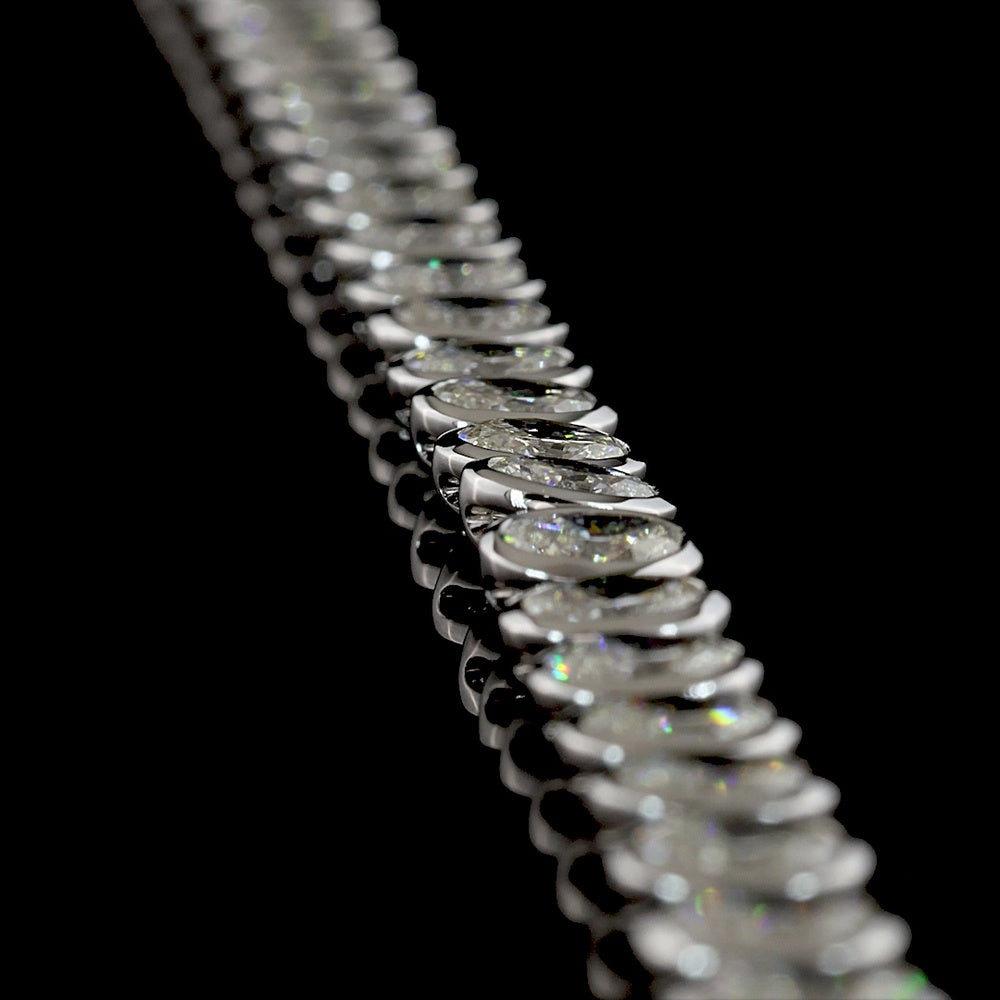 14K White Gold Oval Cut Lab Diamond Tennis Necklace - 92 Stones, 19.96 Carat Total Weight, E-F Color VS1 Clarity - Covaloro Fine Jewelry