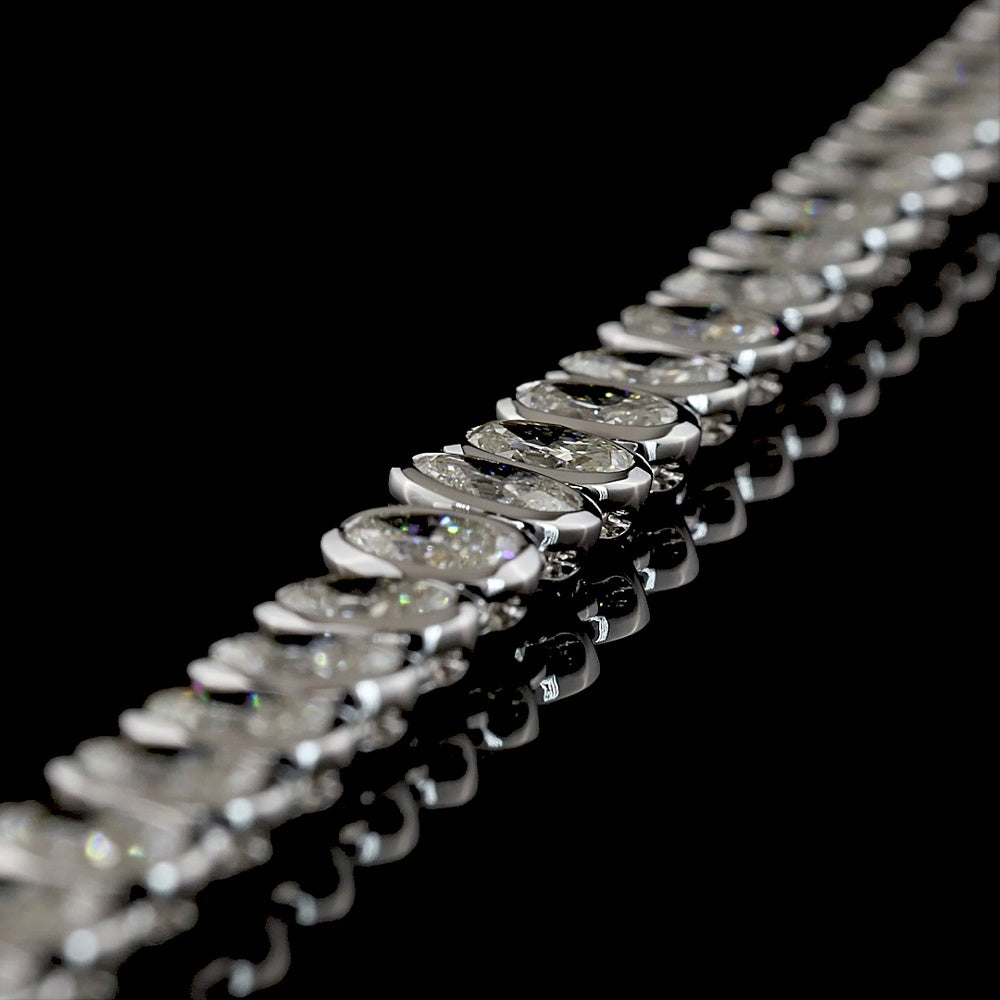 14K White Gold Oval Cut Lab Diamond Tennis Necklace - 92 Stones, 19.96 Carat Total Weight, E-F Color VS1 Clarity - Covaloro Fine Jewelry