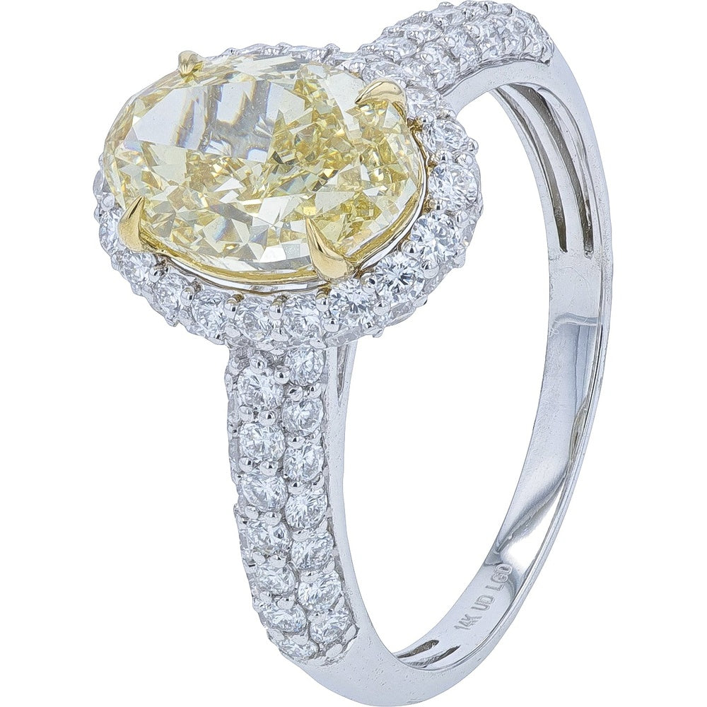 14K White Gold Oval-Cut Lab Grown Diamond Engagement Ring with Pavé Halo and Split Shank - 3.00 Carat Total Weight, Center Stone 2.00 Carat