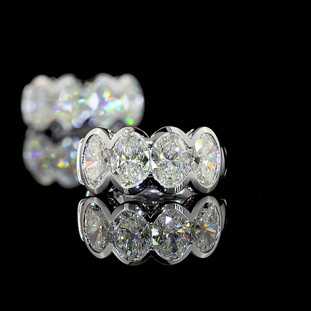 14K White Gold Oval Cut Lab-Grown Diamond Huggie Earrings with Half Bezel Setting - 2.08 Carats Total Diamond Weight - Covaloro Fine Jewelry