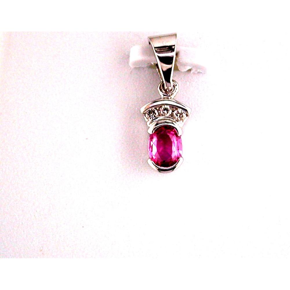 14K White Gold Oval Cut Pink Sapphire Pendant with Round Diamond Accents - 0.55 Carat Pink Sapphire, 0.04 Carat Diamond - Royal Jewelry
