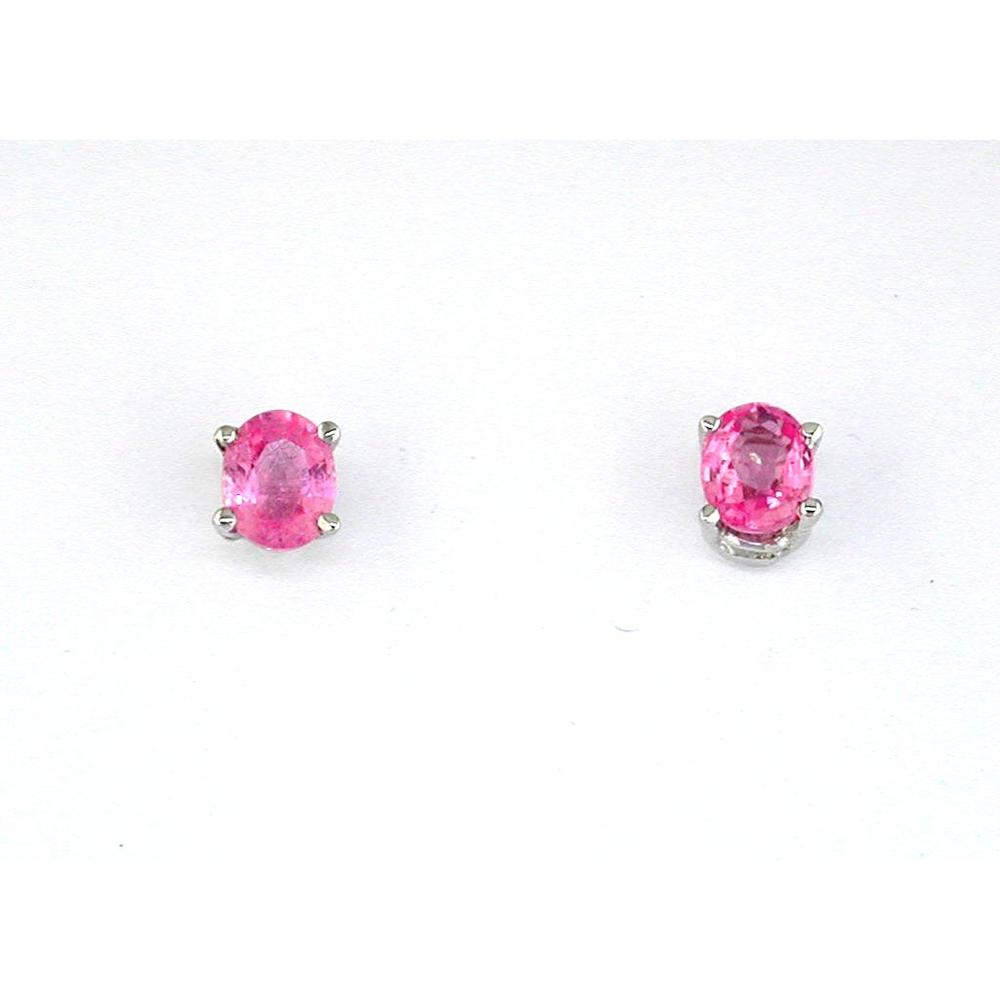 14K White Gold Oval Cut Pink Sapphire Stud Earrings - 1.00 Carat Total Weight - Royal Jewelry