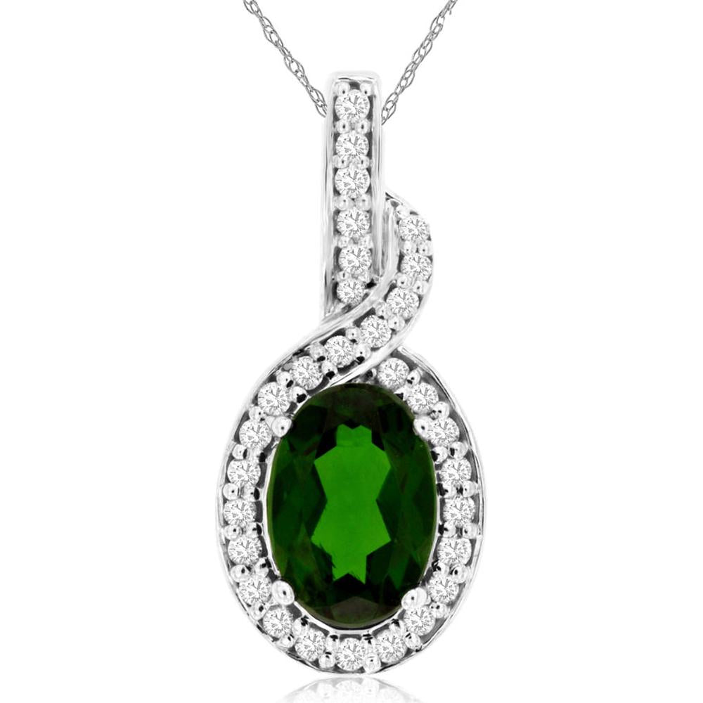 14K White Gold Oval Cut Russalite Pendant with Pavé Set Diamond Accents - 0.95 Carat Russalite and 0.12 Carat Total Diamond Weight - Royal Jewelry