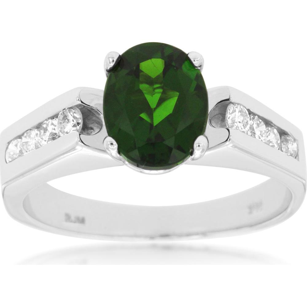 14K White Gold Oval Cut Russalite Ring with Channel Set Diamond Accents - 2.00 Carat Russalite, 0.44 Carat Diamond Total Weight - Royal Jewelry