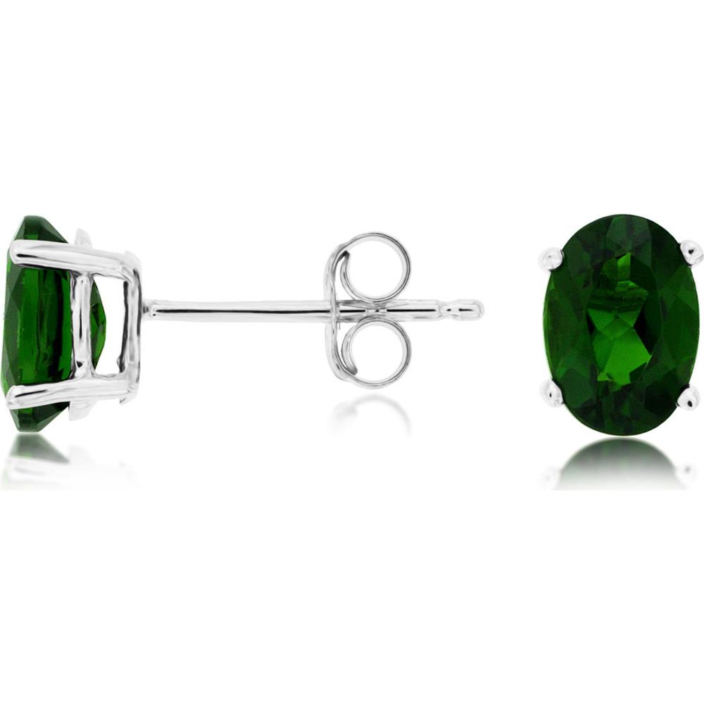 14K White Gold Oval Cut Russalite Stud Earrings - 1.90 Carat Total Gem Weight - Royal Jewelry