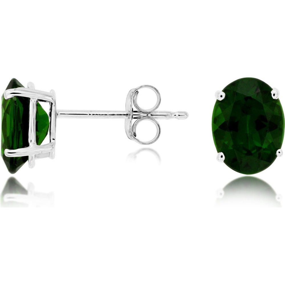 14K White Gold Oval-Cut Russalite Stud Earrings with Four-Prong Settings - 2.60 Carat Total Gem Weight - Royal Jewelry