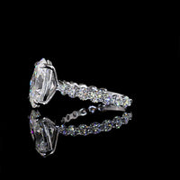 14K White Gold Oval Cut Solitaire Diamond Shank Ring - 5.47 Carat Total Diamond Weight (4.07 Carat Center D VVS2 Lab Diamond) with Brilliant Cut Side Diamonds - IGI Certified - Covaloro Fine Jewelry