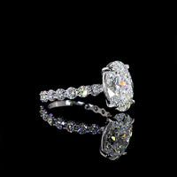 14K White Gold Oval Cut Solitaire Diamond Shank Ring - 5.47 Carat Total Diamond Weight (4.07 Carat Center D VVS2 Lab Diamond) with Brilliant Cut Side Diamonds - IGI Certified - Covaloro Fine Jewelry