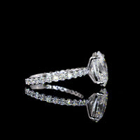 14K White Gold Oval Cut Solitaire Diamond Shank Ring with 22 Brilliant Cut Accent Lab Diamonds - 3.18 Carats Total Diamond Weight (2.52 Carats Center) - Covaloro Fine Jewelry