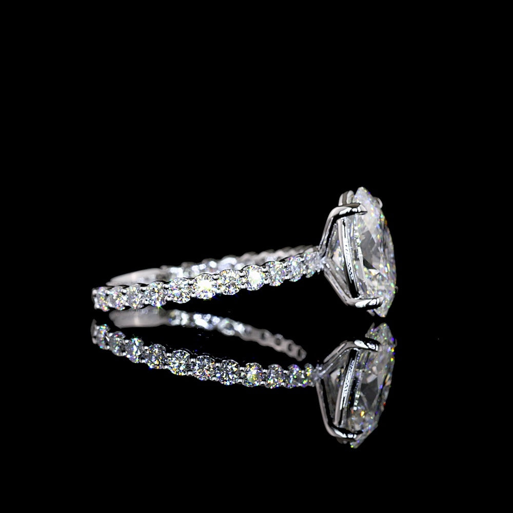 14K White Gold Oval Cut Solitaire Diamond Shank Ring with 22 Brilliant Cut Accent Lab Diamonds - 3.18 Carats Total Diamond Weight (2.52 Carats Center) - Covaloro Fine Jewelry