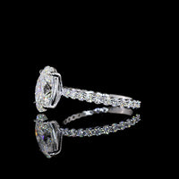 14K White Gold Oval Cut Solitaire Diamond Shank Ring with 22 Brilliant Cut Accent Lab Diamonds - 3.18 Carats Total Diamond Weight (2.52 Carats Center) - Covaloro Fine Jewelry