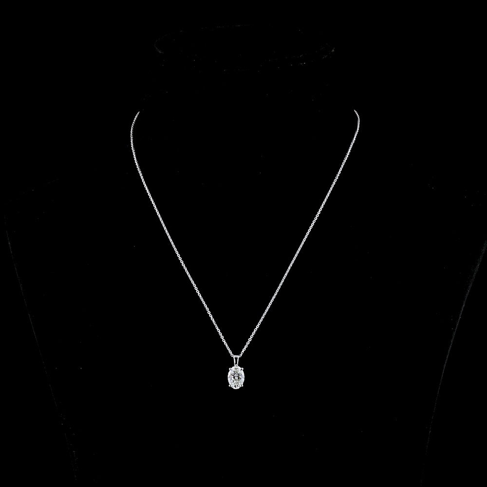 14K White Gold Oval Cut Solitaire Pendant with Lab-Grown Diamond - 1.54 Carat Total Diamond Weight, G Color VS1 Clarity - Covaloro Fine Jewelry