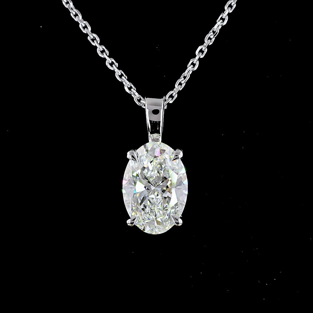 14K White Gold Oval Cut Solitaire Pendant with Lab-Grown Diamond - 1.54 Carat Total Diamond Weight, G Color VS1 Clarity - Covaloro Fine Jewelry