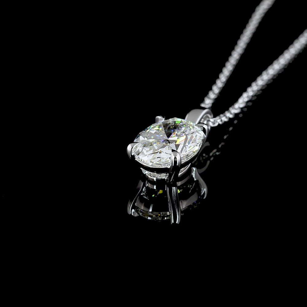 14K White Gold Oval Cut Solitaire Pendant with Lab-Grown Diamond - 1.54 Carat Total Diamond Weight, G Color VS1 Clarity - Covaloro Fine Jewelry