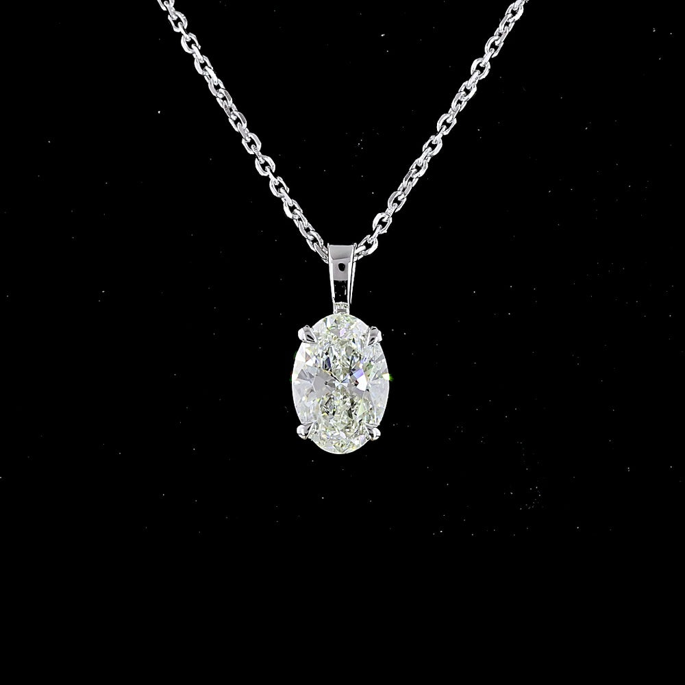14K White Gold Oval Cut Solitaire Pendant with Prong Set Lab Diamond - 1.00 Carat Total Weight, G-H Color, VS1 Clarity - Covaloro Fine Jewelry