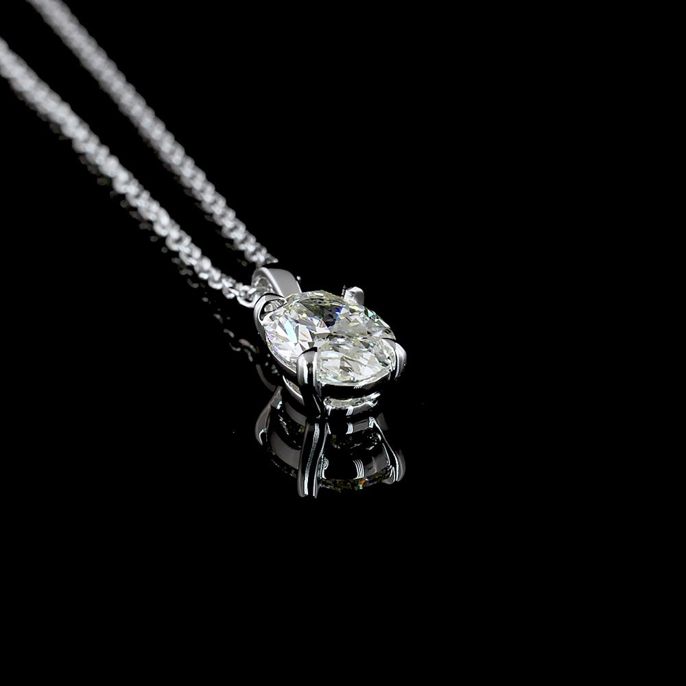 14K White Gold Oval Cut Solitaire Pendant with Prong Set Lab Diamond - 1.00 Carat Total Weight, G-H Color, VS1 Clarity - Covaloro Fine Jewelry