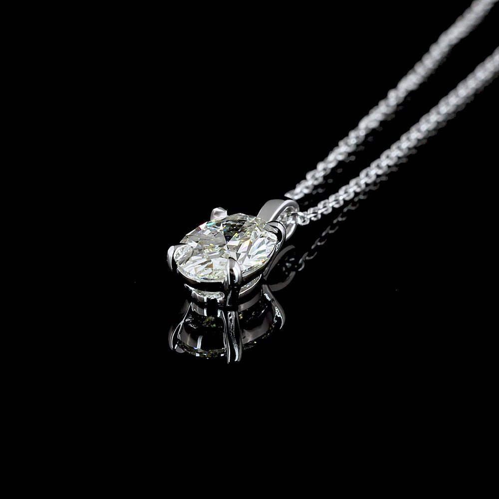 14K White Gold Oval Cut Solitaire Pendant with Prong Set Lab Diamond - 1.00 Carat Total Weight, G-H Color, VS1 Clarity - Covaloro Fine Jewelry
