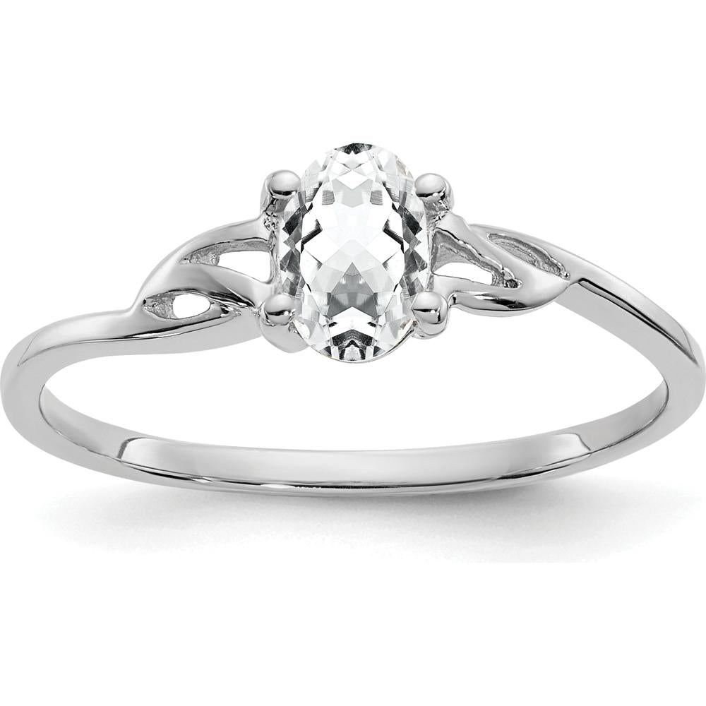 14K White Gold Oval-Cut White Topaz Ring with Openwork Band - 0.55 Carat Natural Gemstone by Oro Pregiato