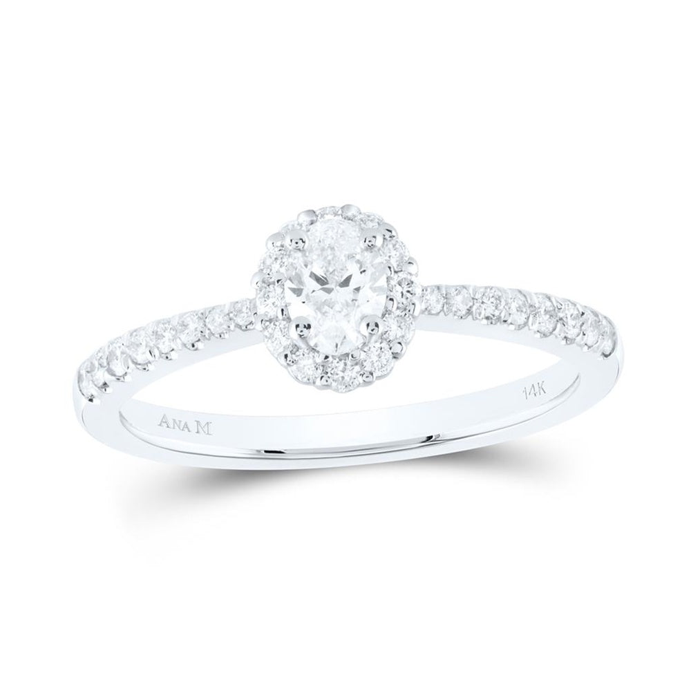 14K White Gold Oval Diamond Bridal Ring - 1/2 Carat Total Diamond Weight