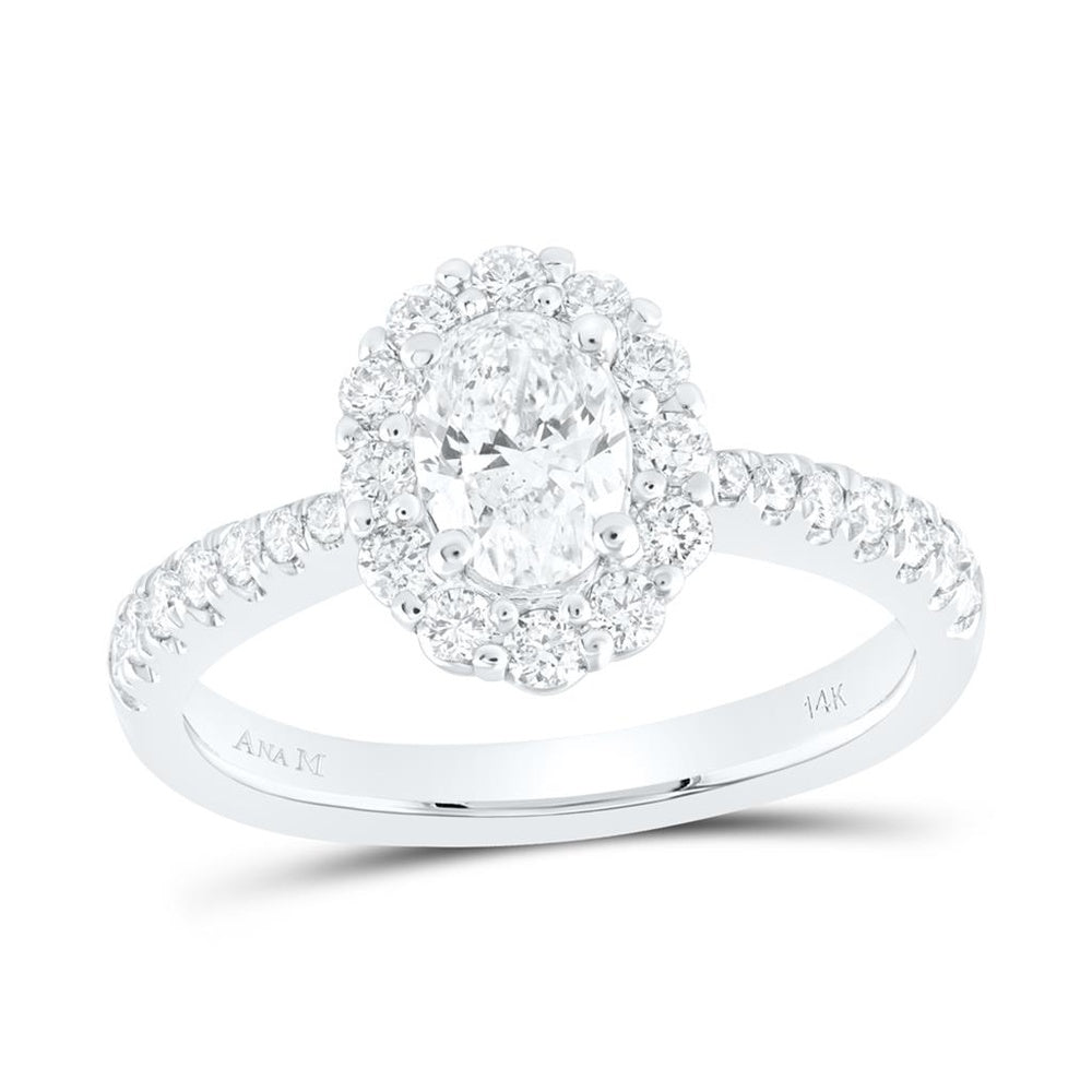 14K White Gold Oval Diamond Bridal Ring - 1 and 1/4 Carat Total Diamond Weight