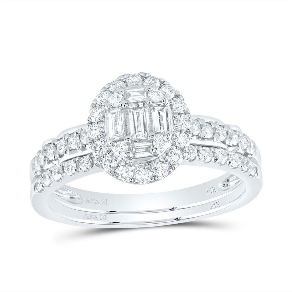 14K White Gold Oval Diamond Bridal Ring Set - 3/4 Carat Total Diamond Weight