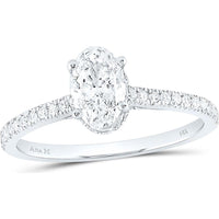 14K White Gold Oval Diamond Engagement Ring with Pave-Set Round Diamonds and Sapphire Accents - 1.00 Carat Total Diamond Weight