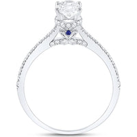 14K White Gold Oval Diamond Engagement Ring with Pave-Set Round Diamonds and Sapphire Accents - 1.00 Carat Total Diamond Weight