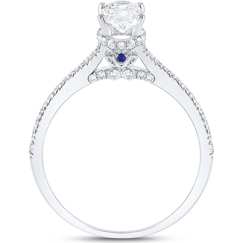 14K White Gold Oval Diamond Engagement Ring with Pave-Set Round Diamonds and Sapphire Accents - 1.00 Carat Total Diamond Weight