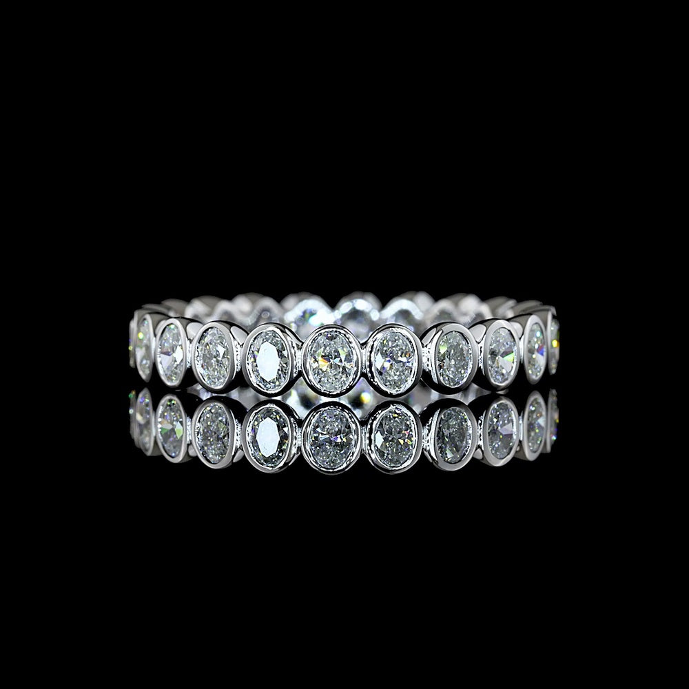14K White Gold Oval Diamond Eternity Band with Bezel Set Natural Diamonds - 1.10 Carat Total Diamond Weight - Covaloro Fine Jewelry