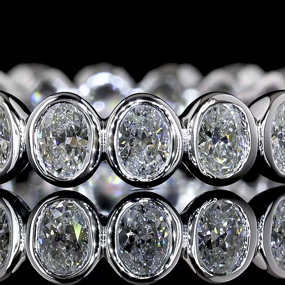 14K White Gold Oval Diamond Eternity Band with Bezel Set Natural Diamonds - 1.10 Carat Total Diamond Weight - Covaloro Fine Jewelry