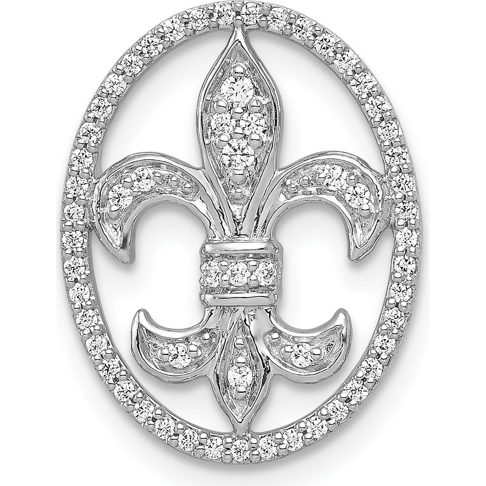 14K White Gold Oval Diamond Fleur de Lis Pendant with Round Diamonds - 1/5 Carat Total Diamond Weight by Monteluci Fine Jewelry