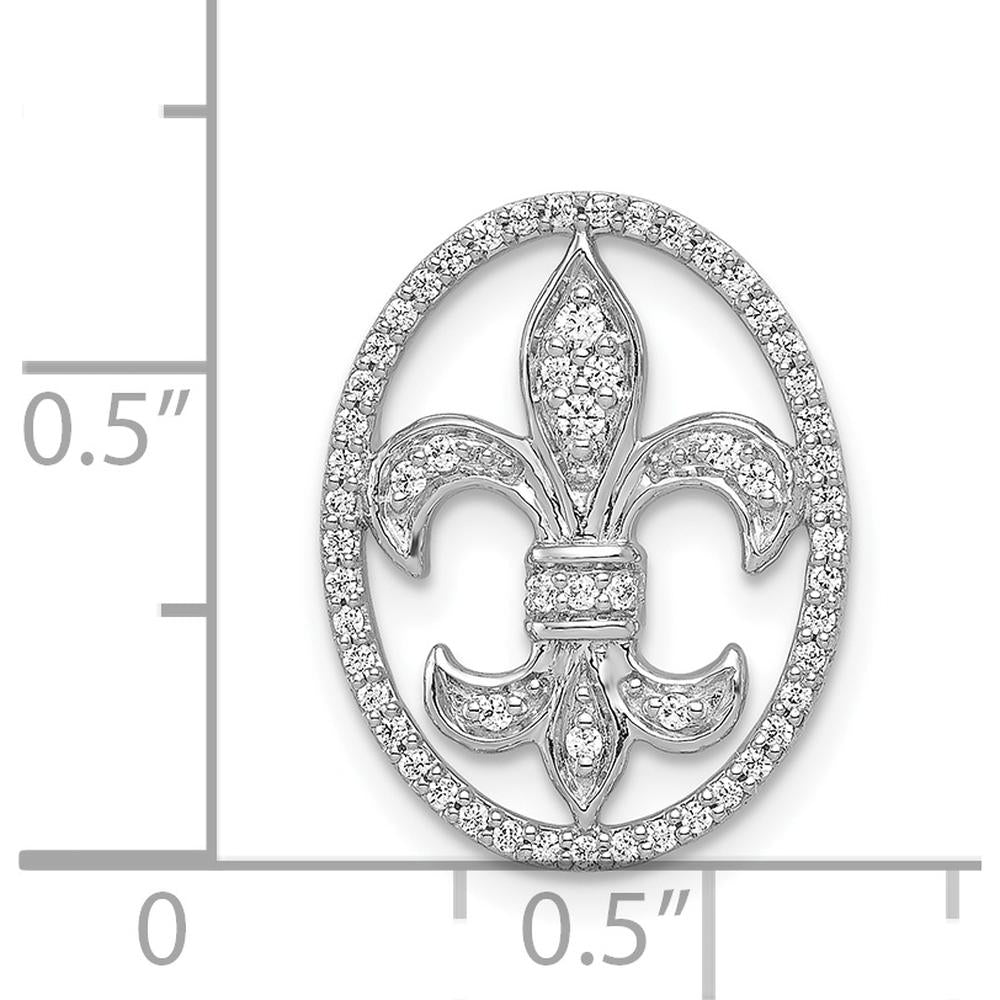 14K White Gold Oval Diamond Fleur de Lis Pendant with Round Diamonds - 1/5 Carat Total Diamond Weight by Monteluci Fine Jewelry