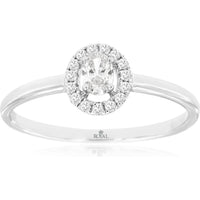14K White Gold Oval Diamond Halo Engagement Ring - 0.10 Carat Diamond Weight - Royal Jewelry