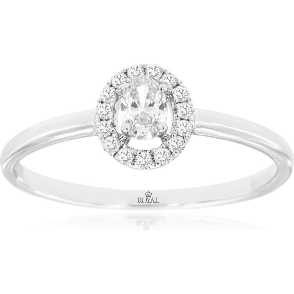 14K White Gold Oval Diamond Halo Engagement Ring - 0.10 Carat Diamond Weight - Royal Jewelry