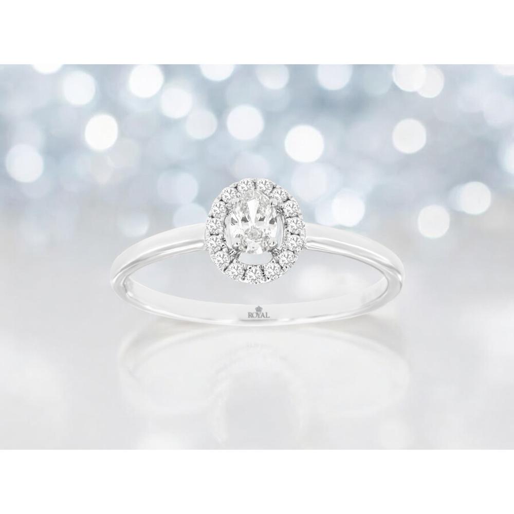 14K White Gold Oval Diamond Halo Engagement Ring - 0.10 Carat Diamond Weight - Royal Jewelry
