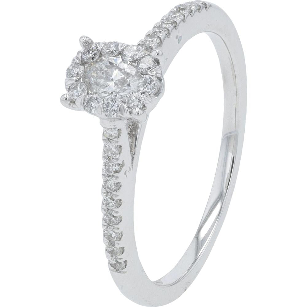 14K White Gold Oval Diamond Halo Ring - 0.50 Carat Total Diamond Weight