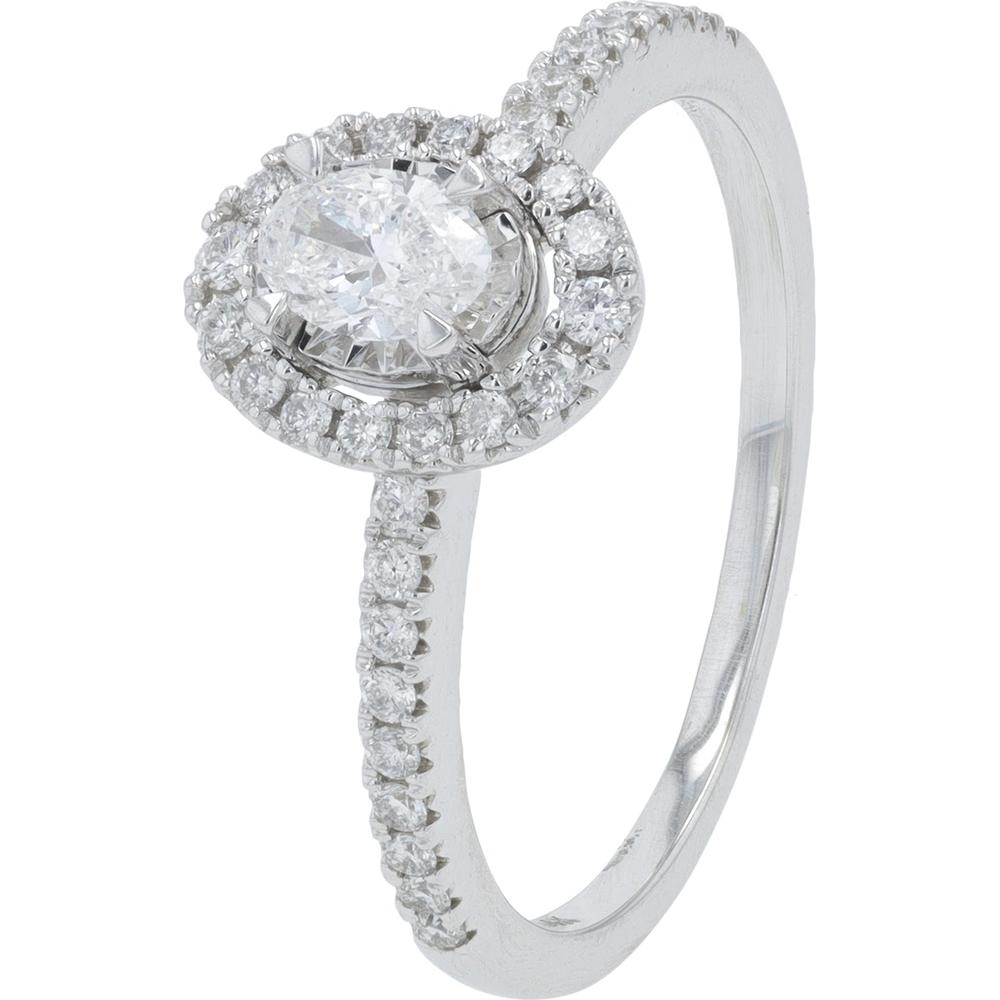 14K White Gold Oval Diamond Halo Ring with 0.50 Carat Total Diamond Weight