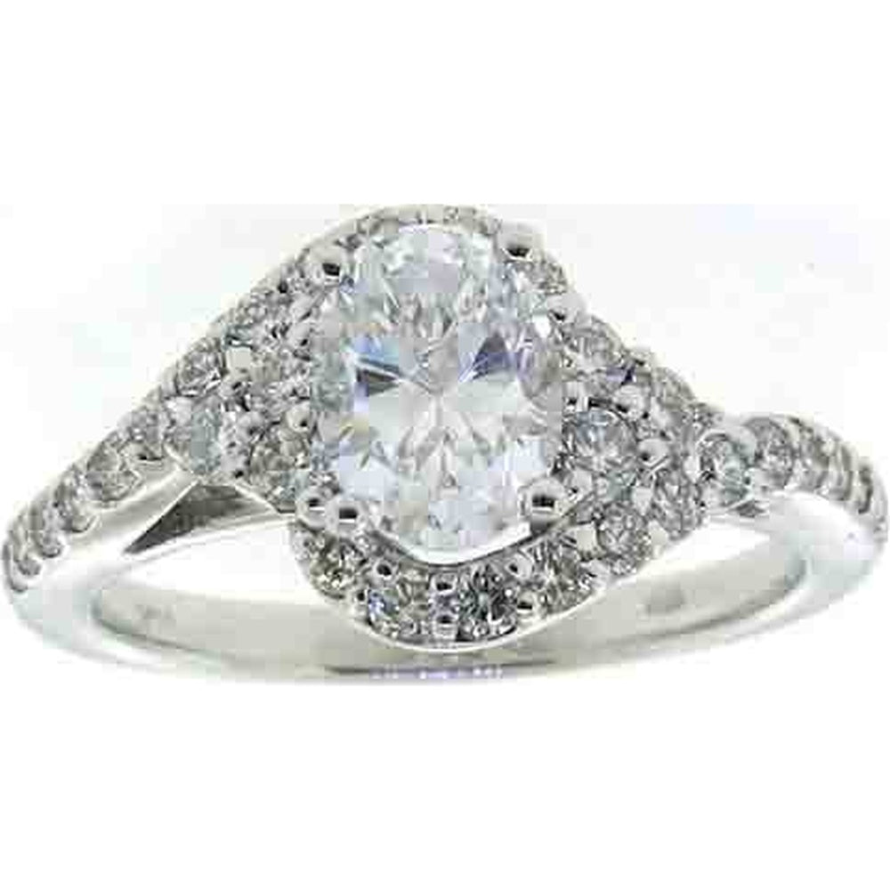 14K White Gold Oval Diamond Halo Ring with Twisting Bypass Band - 1.00 Carat Total Diamond Weight by Auriventus