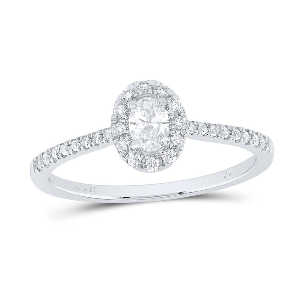 14K White Gold Oval Diamond Ring - 1/3 Carat Total Diamond Weight