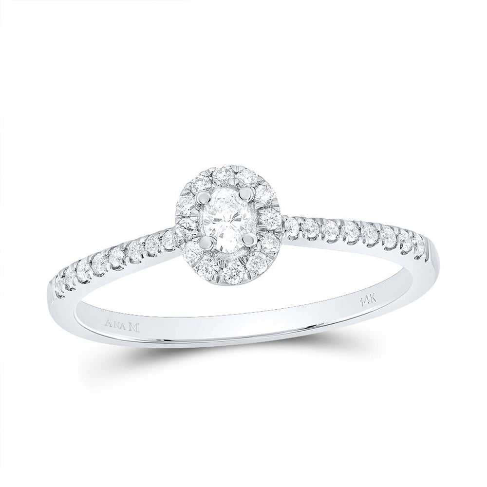 14K White Gold Oval Diamond Ring - 1/4 Carat Total Diamond Weight