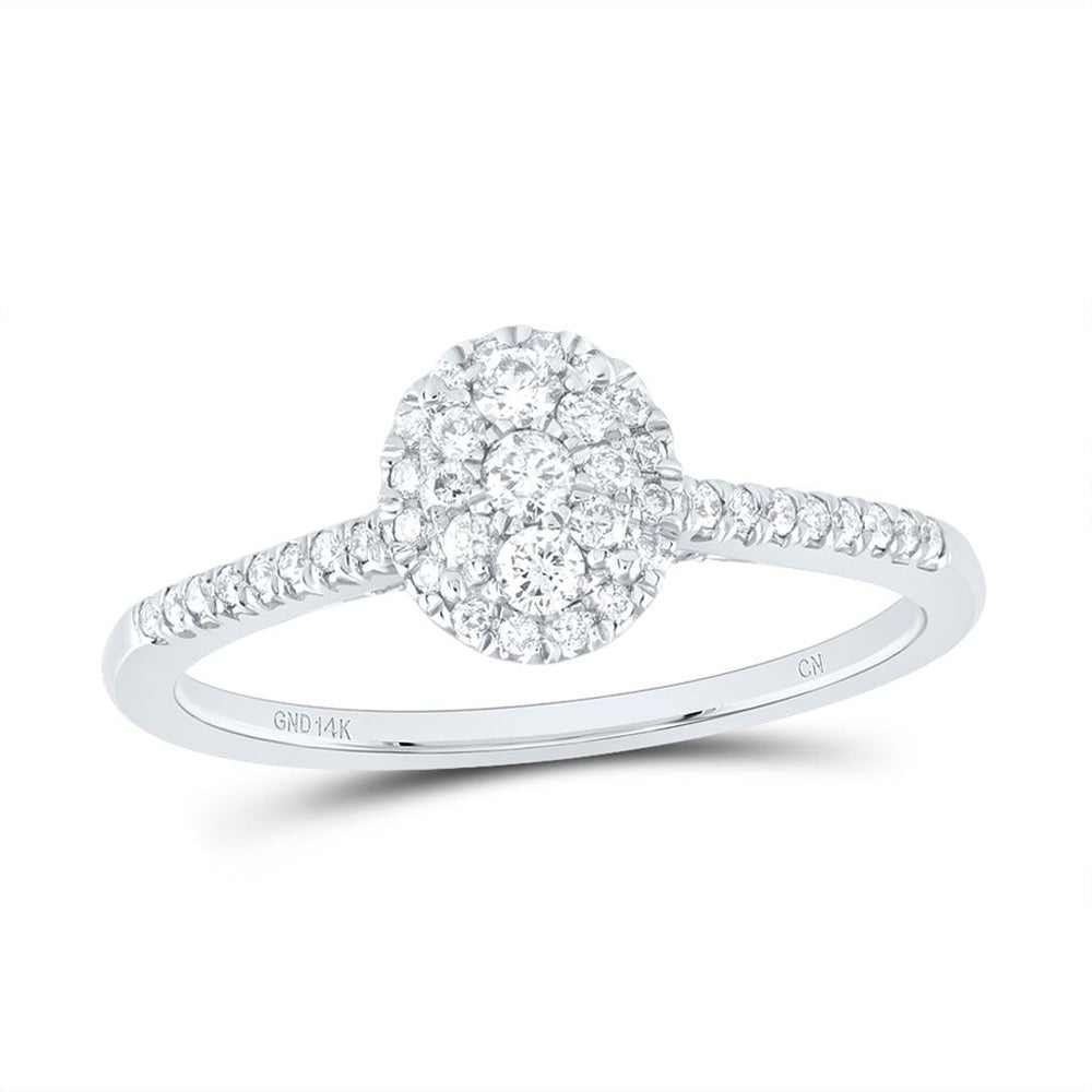 14K White Gold Oval Diamond Ring - 3/8 Carat Total Diamond Weight