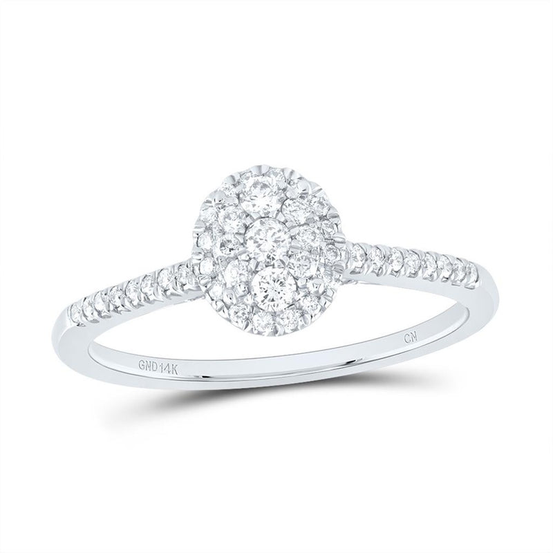 14K White Gold Oval Diamond Ring - 3/8 Carat Total Diamond Weight