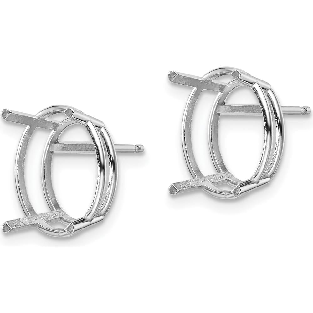 14K White Gold Oval Earring Mountings for 12x10mm Gemstones - Polished Finish by Monteluci Fine Jewelry