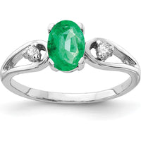 14K White Gold Oval Emerald and Diamond Accent Ring - 0.78 Carat Emerald, 0.05 Carat Total Diamond Weight by Monteluci Fine Jewelry